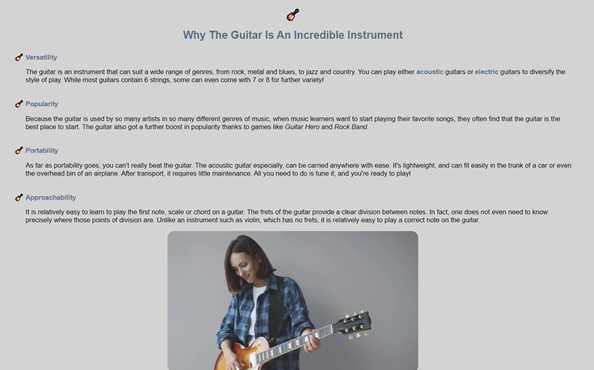 Basic landing page about guitar